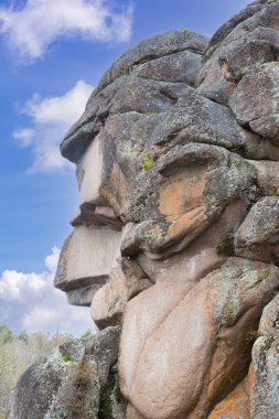 Krasnoyarsk, Rusya 'daki Stolby Doğa Rezervi' nde Ded kayası veya Büyükbaba