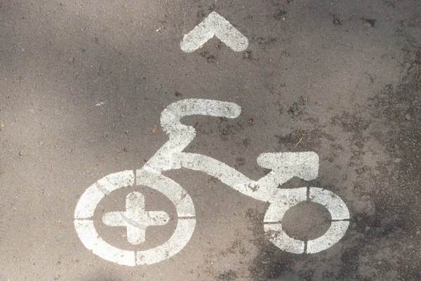 Sinal Bicicleta Asfalto Passeio Para Ciclistas Marcas Estrada Brancas Pavimento — Fotografia de Stock