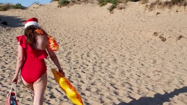 Genç Narin Güzel Avrupalı Orta Yaşlı Bir Kadın Sahilde — Stok video