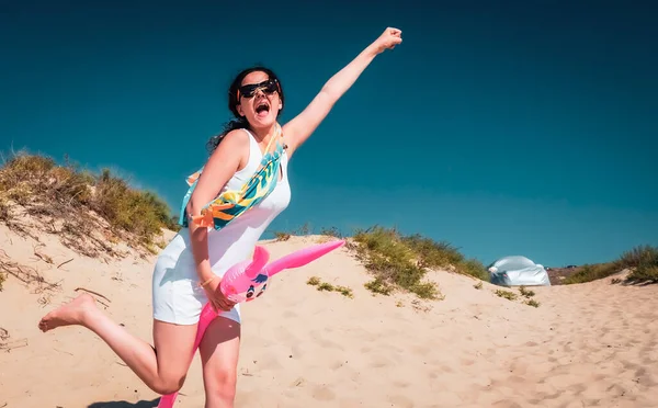 Brünette Teen Mädchen Urlaub Strand Junge Frau Die Sommer Freien — Stockfoto