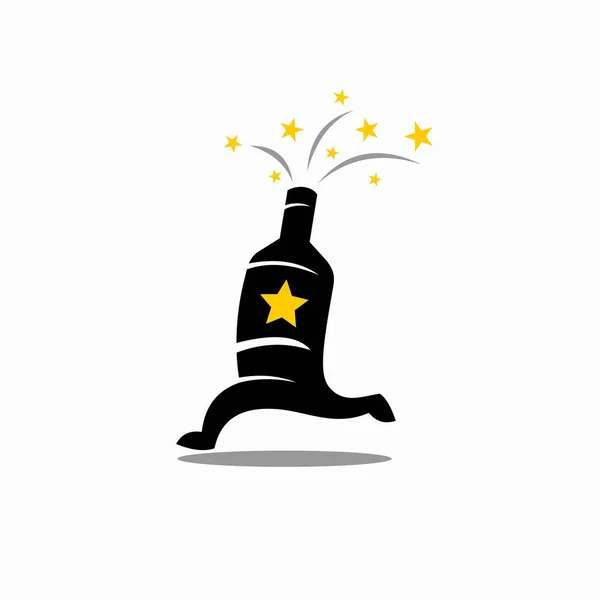 Ilustración Botella Corriente Logotipo Estrella Del Licor — Archivo Imágenes Vectoriales