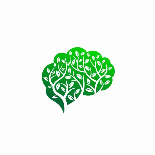 Logo Albero Verde Con Concetto Cervello — Vettoriale Stock