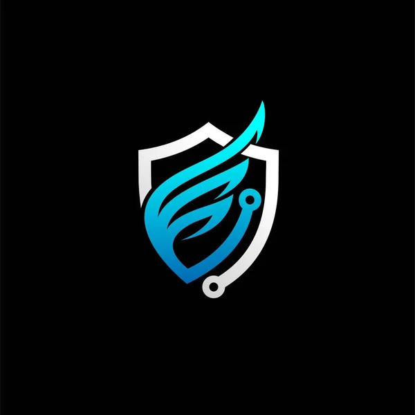 シールドコンセプトとブルーの翼のロゴ — ストックベクタ