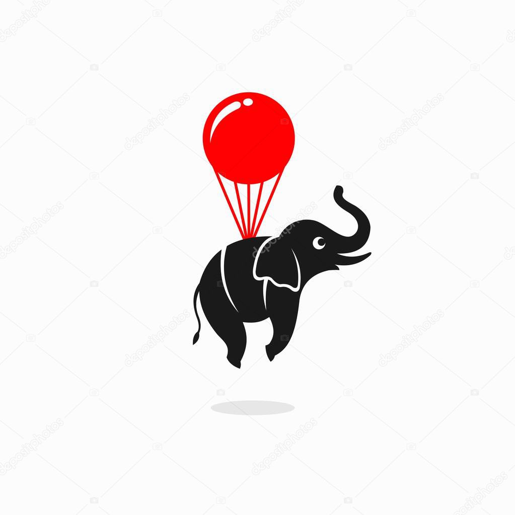 illustration of elephant flying with balloons