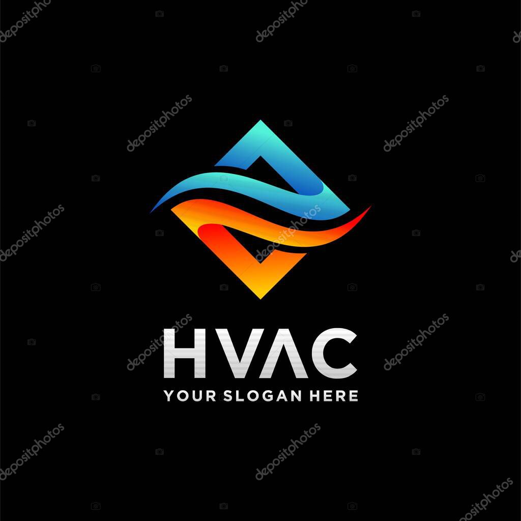 Heating and cooling logo with square concept