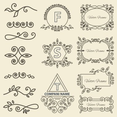 Set Logos, framework, individual ornament elements linear monogram