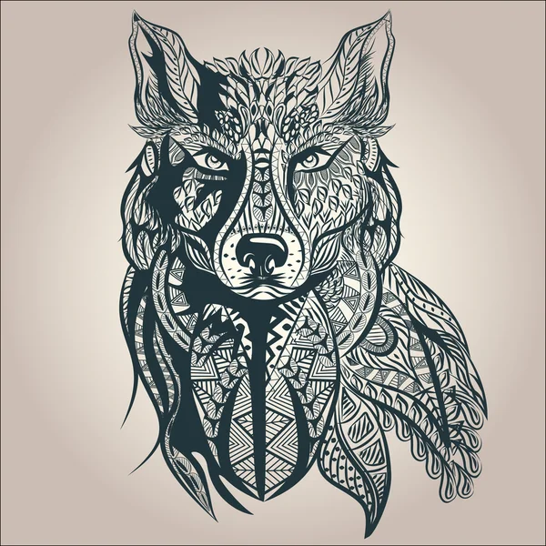 Ornamental decorative wolf, predator, pattern, Isolated — ストックベクタ