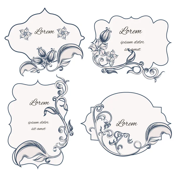 Set floral ornament frame and labels — Διανυσματικό Αρχείο