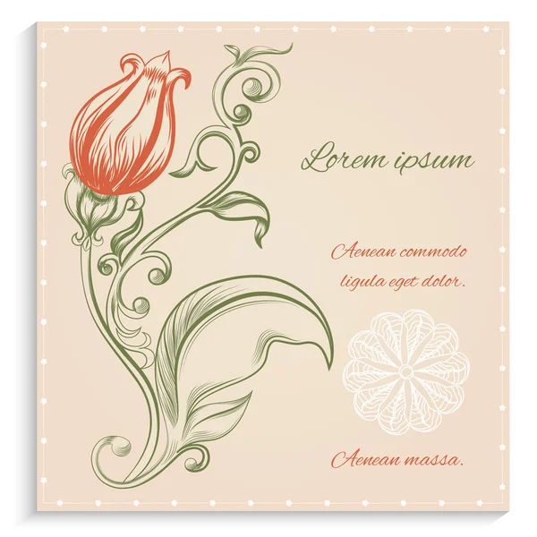 Cartão retrô com flor vermelha — Vetor de Stock