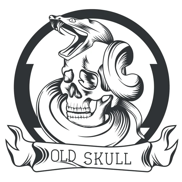 Skull snake ribbon logo — 图库矢量图片