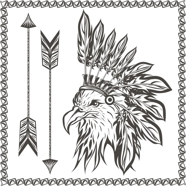 Águila americana en tocado étnico indio — Archivo Imágenes Vectoriales