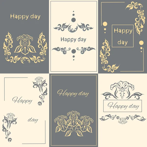 Set floral arabesco ornamento cartão de saudação — Vetor de Stock
