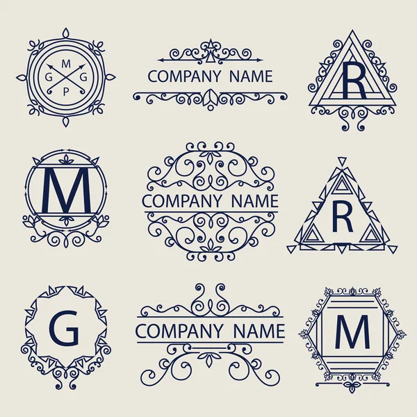 Set ornamental emblems company logos — Stock Vector