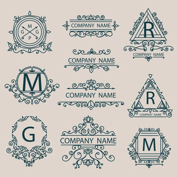 Conjunto de emblemas, monograma empresa logotipos estilo de negócios —  Vetores de Stock