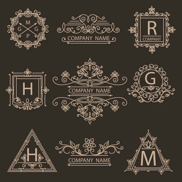 Conjunto de emblema de logotipos ornamentales monograma — Vector de stock