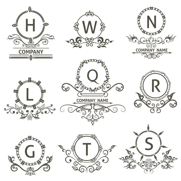 Conjunto de logotipos ornamentales, estilo emblema corporativo — Vector de stock