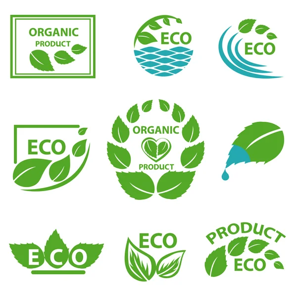 Productos ecológicos, prospecto, logotipo del agua — Archivo Imágenes Vectoriales