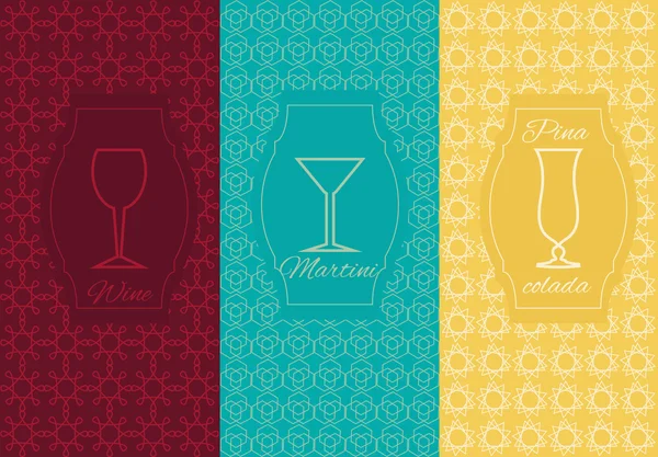 Definir cartão de ornamento alcoólico linear — Vetor de Stock