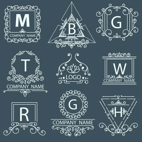 Logotipos victorianos, estilo corporativo ornamental — Vector de stock