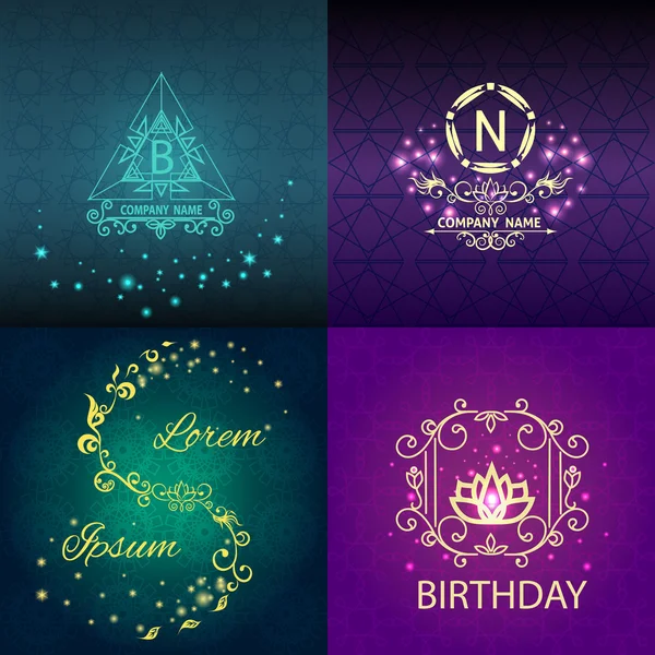 Conjunto de tarjetas brillantes, patrón, ornamento — Vector de stock