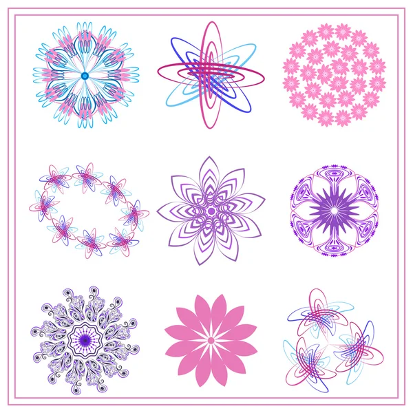 Ensemble d'ornements multicolores cercle, ovale, fleur — Image vectorielle