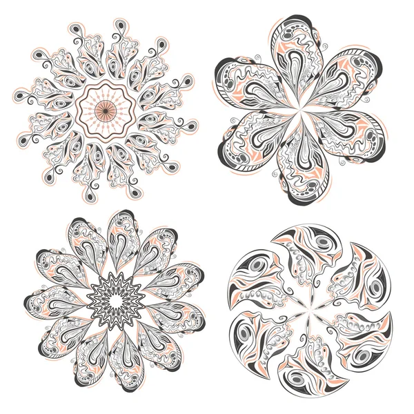 Uppsättning av cirkulära blommiga ornament mönster — Stock vektor