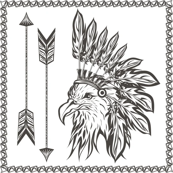 American Eagle in ethnic Indian headdress — Stock Vector