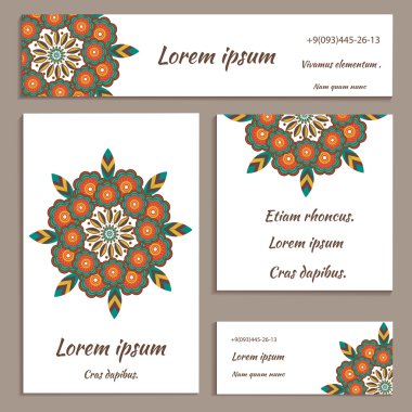 Tebrik kartları seti, el ilanları süs mandala