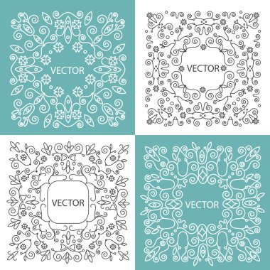 Çiçek çerçeve mono çizgi tarzı