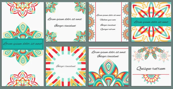 Set adorno de ocho tarjetas con flores aisladas decorativas — Vector de stock