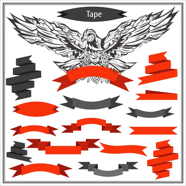 Definir fitas de águia na cor preta e vermelha — Vetor de Stock