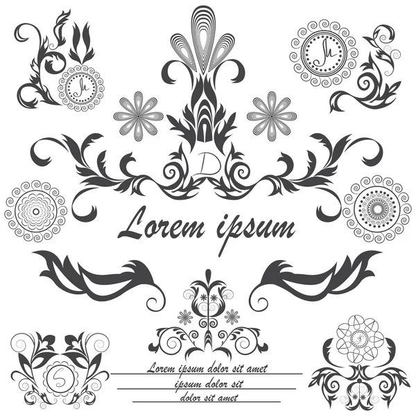 Conjunto de logos decorativos adorno floral estilo barokko — Archivo Imágenes Vectoriales