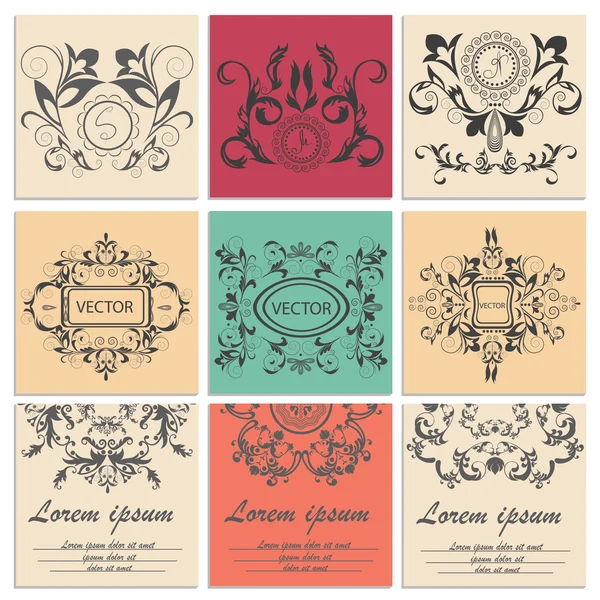 Set tarjetas de felicitación, adorno barroco flor — Vector de stock