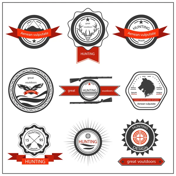 세트 엠블럼 사냥 늑대, 독수리, 사슴 — 스톡 벡터