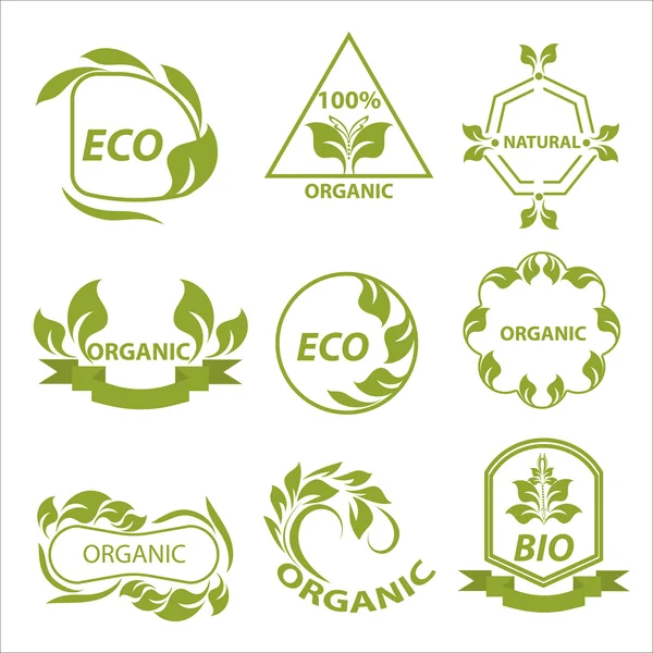 Productos ecológicos, etiquetas ecológicas, logotipo — Vector de stock