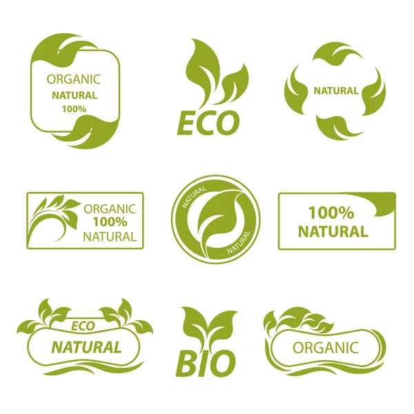 Etiquetas, productos ecológicos, logotipo — Vector de stock