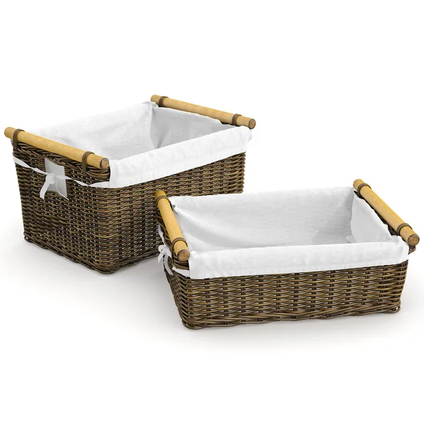 Empty wicker baskets with fabric — Stock Photo, Image