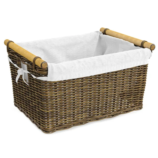 Empty wicker basket with fabric — Stock Photo, Image