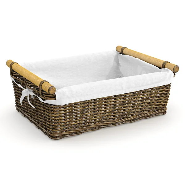 Empty wicker basket with fabric — Stock Photo, Image