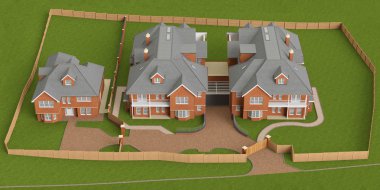 Sokak yazlık konut, evler, üstten görünüm