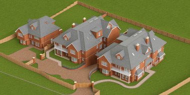 Sokak yazlık konut, evler, üstten görünüm