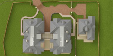 Sokak yazlık konut, evler, üstten görünüm