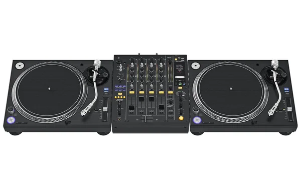 Vinyl player bundled with table dj mixer — Stock Photo, Image