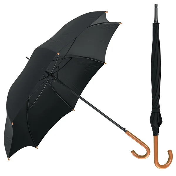 Paraguas clásico negro abierto, cerrado — Foto de Stock