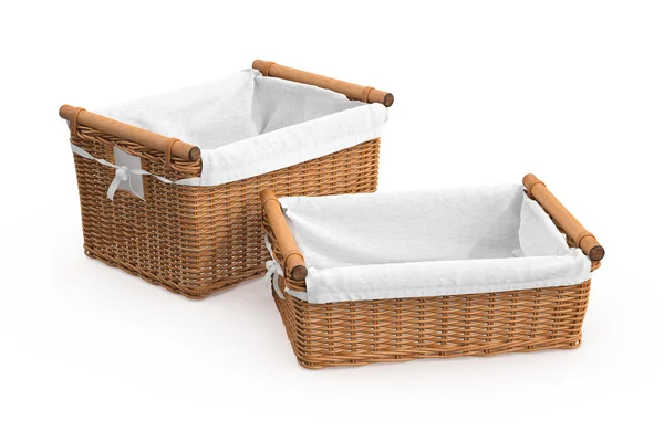 Empty wicker baskets with fabric — Stock Photo, Image