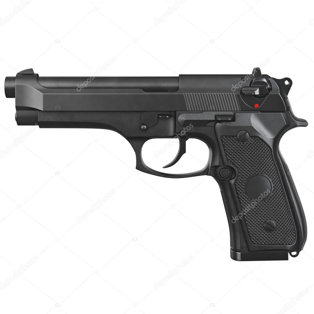 Pistola de policía metálica, militar, vista lateral 2023
