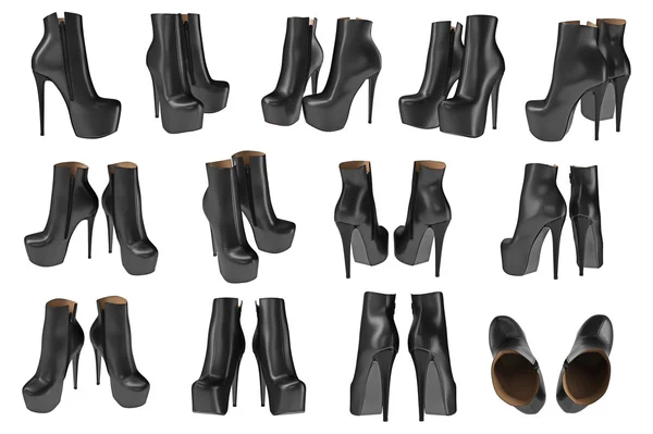 설정 여자 신발, 블랙 가죽 — 스톡 사진