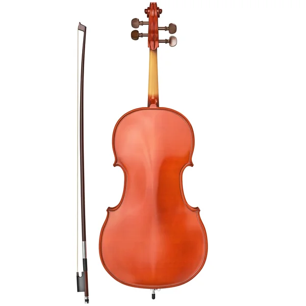 Cello with bow, back view — Stock Photo, Image