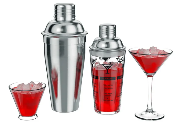 Cocktailshaker Eis drinnen, Set — Stockfoto