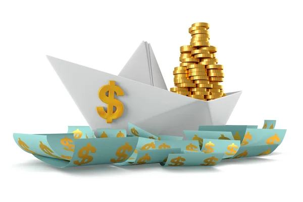 Paper boat dollars — Stock Photo, Image